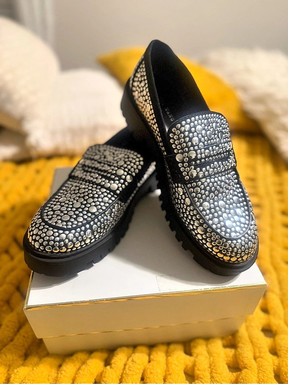 Azelea Wang Studded Black Loafers Like New